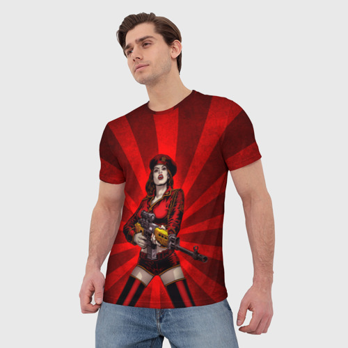 Мужская футболка 3D с принтом Red alert girl, фото на моделе #1