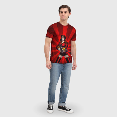Мужская футболка 3D с принтом Red alert girl, вид сбоку #3