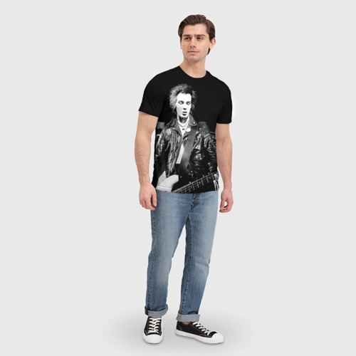 Мужская 3D футболка с принтом Сид Вишес, вид сбоку #3
