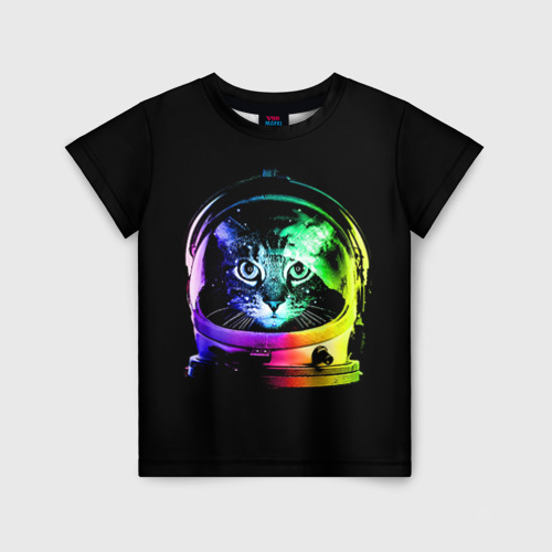Детская футболка 3D с принтом Кот космонавт, вид спереди #2