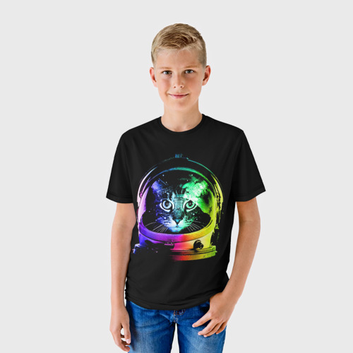 Детская футболка 3D с принтом Кот космонавт, фото на моделе #1