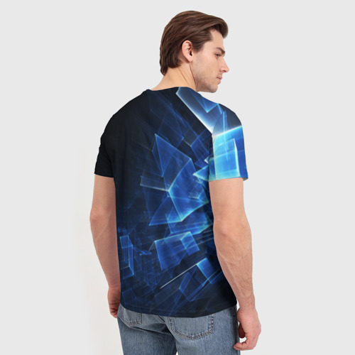 Мужская футболка 3D с принтом Светящиеся фигуры, вид сзади #2