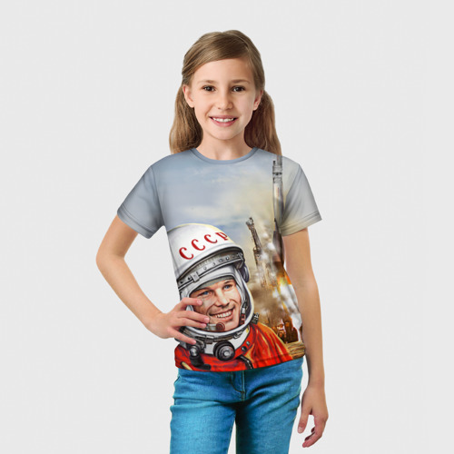 Детская 3D футболка с принтом Гагарин 8, вид сбоку #3
