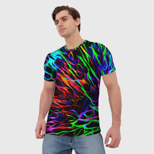 Мужская футболка 3D с принтом Разноцветные разводы, фото на моделе #1