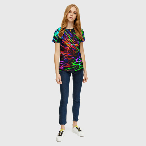 Женская футболка 3D с принтом Разноцветные разводы, вид сбоку #3