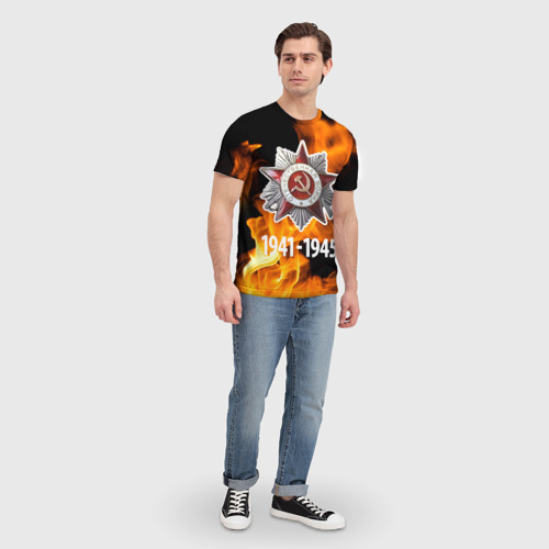 Мужская футболка 3D с принтом Орден ВОВ и огонь, вид сбоку #3