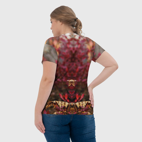 Женская футболка 3D с принтом Волк осенний лес, вид сзади #2