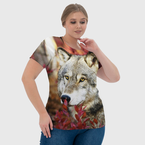 Женская футболка 3D с принтом Волк осенний лес, фото #4