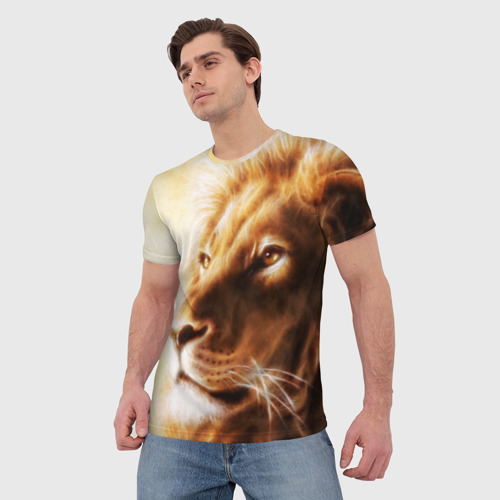 Мужская футболка 3D с принтом Лев, фото на моделе #1