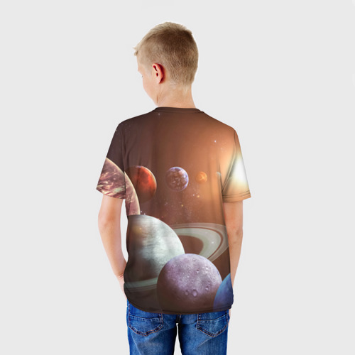 Детская футболка 3D с принтом Планеты солнечной системы, вид сзади #2