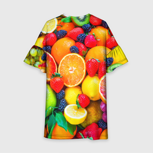 Детское платье 3D с принтом Ягоды и фрукты, вид сзади #1