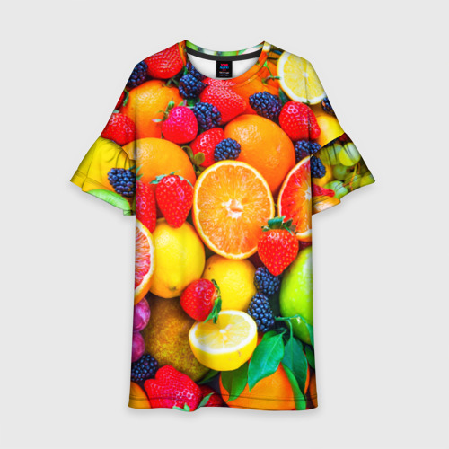 Детское платье 3D с принтом Ягоды и фрукты, вид спереди #2