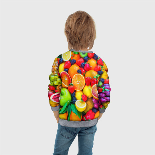 Детский свитшот 3D с принтом Ягоды и фрукты, вид сзади #2