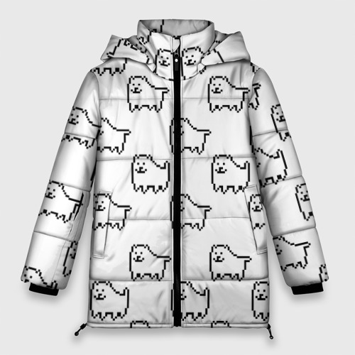 Женская зимняя куртка 3D с принтом Undertale Annoying dog white, вид спереди #2