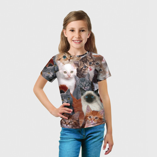Детская 3D футболка с принтом Котики, вид сбоку #3