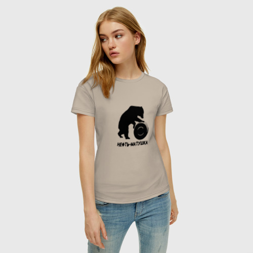 Женская футболка хлопок с принтом Нефть-матушка, фото на моделе #1