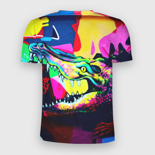 Мужская футболка 3D Slim с принтом Крокодил, вид сзади #1