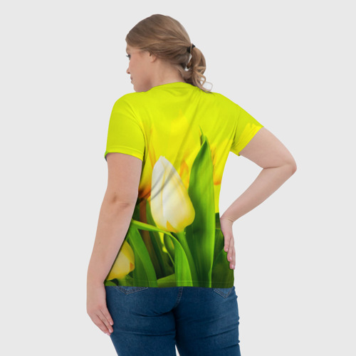 Женская футболка 3D с принтом Тюльпаны, вид сзади #2