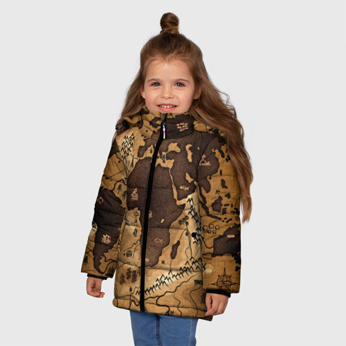 Зимняя куртка для девочек 3D с принтом Карта мира, фото на моделе #1