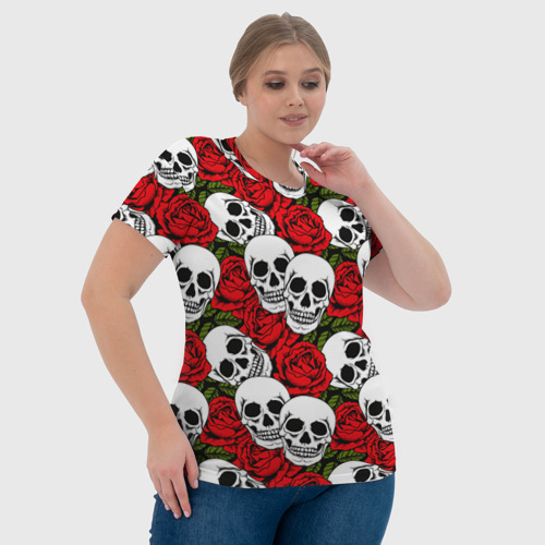 Женская футболка 3D с принтом Черепа в розах, фото #4