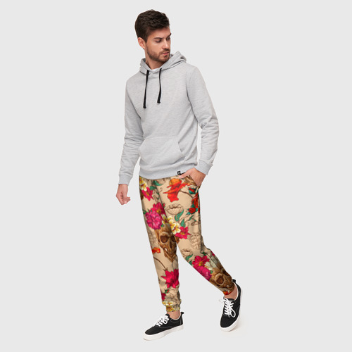 Мужские брюки 3D с принтом Черепа в цветах, фото на моделе #1