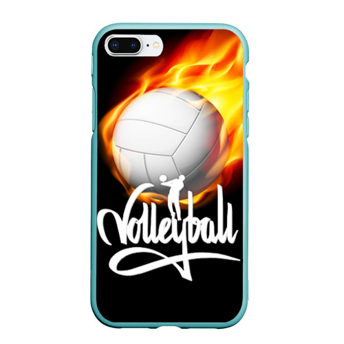 Чехол для iPhone 7Plus/8 Plus матовый с принтом Волейбольный мяч летит в огне, вид спереди #2