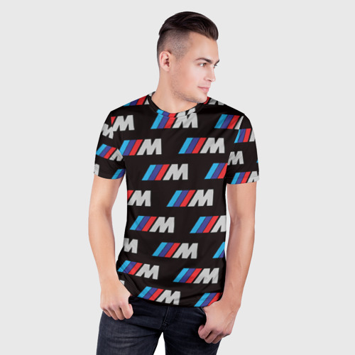 Мужская футболка 3D Slim с принтом BMW M, фото на моделе #1