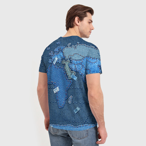 Мужская 3D футболка с принтом Джинсовый 4, вид сзади #2