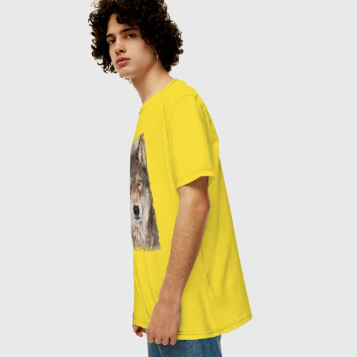 Мужская футболка хлопок Oversize с принтом Волк (retro style), вид сбоку #3