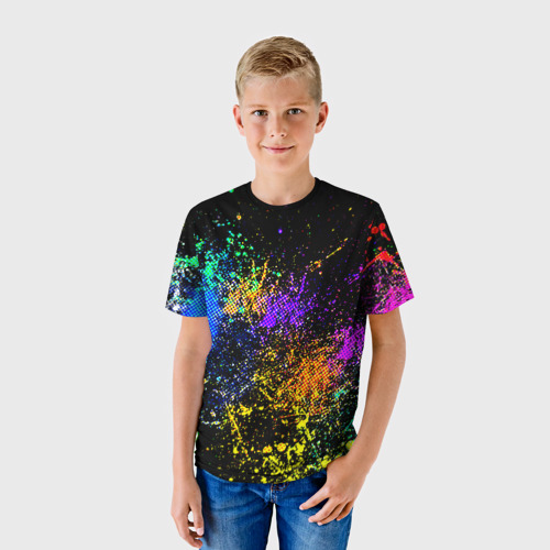 Детская футболка 3D с принтом Брызги красок, фото на моделе #1