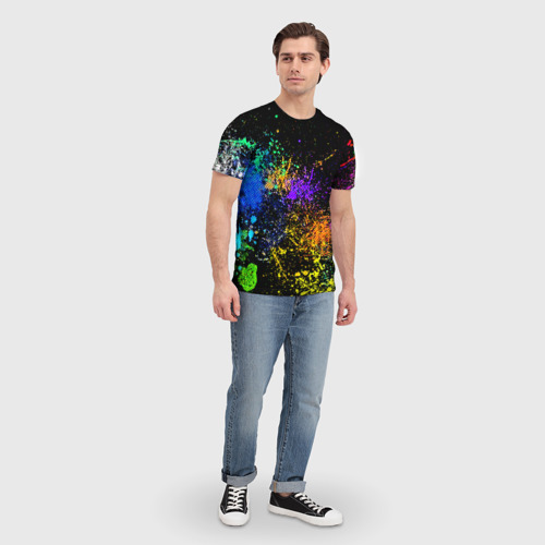 Мужская футболка 3D с принтом Брызги красок, вид сбоку #3