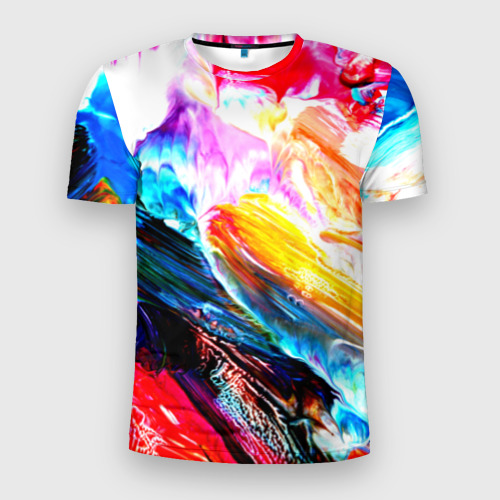 Мужская футболка 3D Slim с принтом Абстракция красок, вид спереди #2
