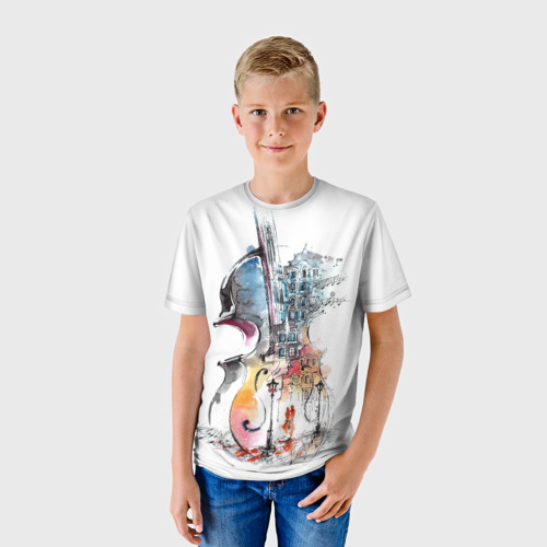 Детская футболка 3D с принтом Скрипка, фото на моделе #1