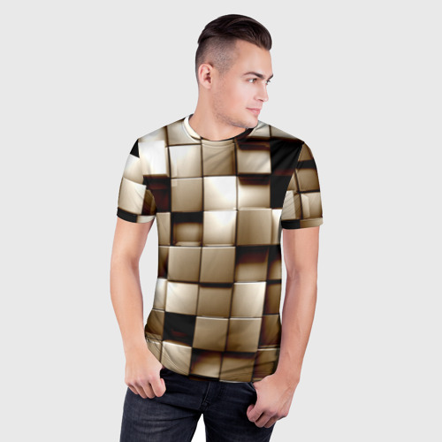 Мужская футболка 3D Slim с принтом Кубики, фото на моделе #1