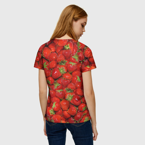 Женская футболка 3D с принтом Клубнички, вид сзади #2
