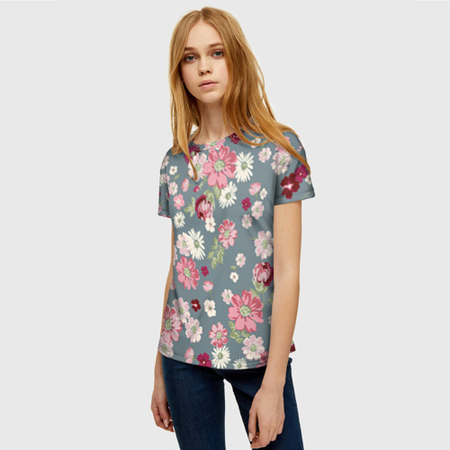 Женская футболка 3D с принтом Цветочки, фото на моделе #1