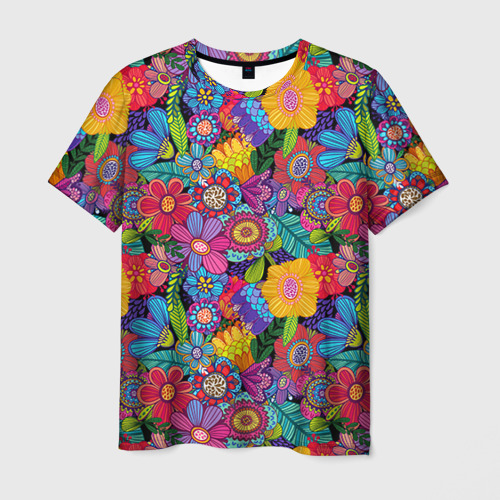 Мужская футболка 3D с принтом Яркие цветы, вид спереди #2
