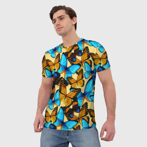 Мужская футболка 3D с принтом Бабочки, фото на моделе #1