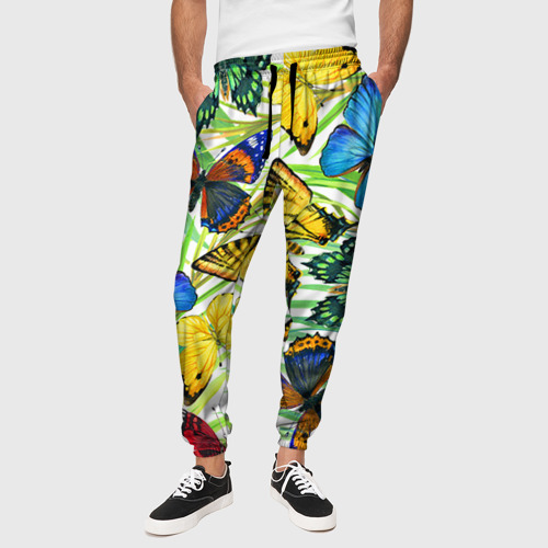 Мужские брюки 3D с принтом Бабочки 2, вид сбоку #3