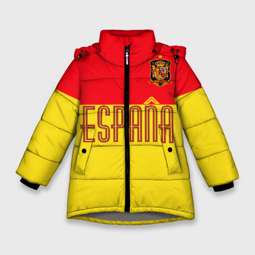 Зимняя куртка для девочек 3D с принтом Сборная Испании по футболу, вид спереди #2