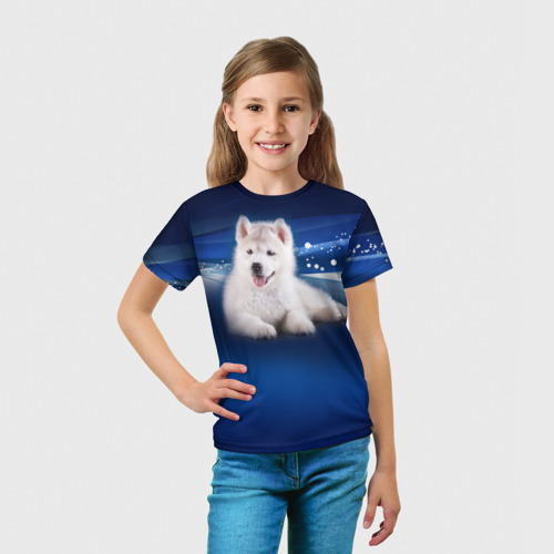 Детская футболка 3D с принтом Щенок хаски, вид сбоку #3