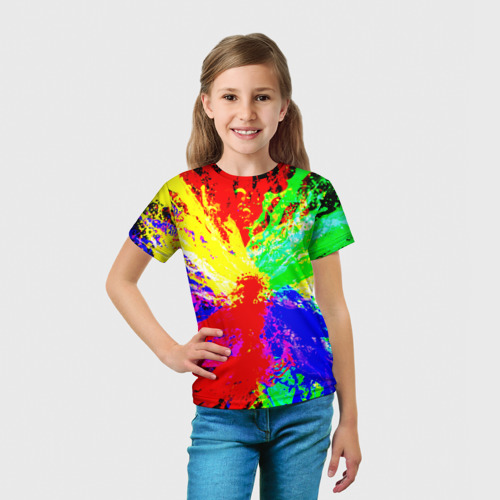 Детская футболка 3D с принтом Взрыв цветов, вид сбоку #3