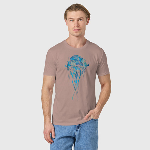 Мужская футболка хлопок с принтом Синяя медуза, фото на моделе #1
