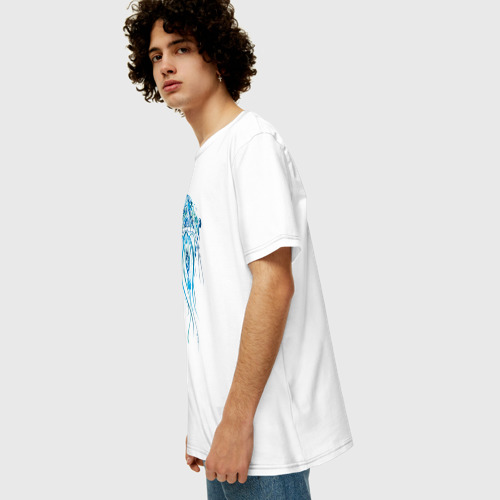 Мужская футболка хлопок Oversize с принтом Синяя медуза, вид сбоку #3