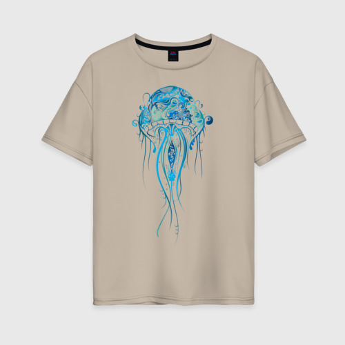 Женская футболка хлопок Oversize с принтом Синяя медуза, вид спереди #2