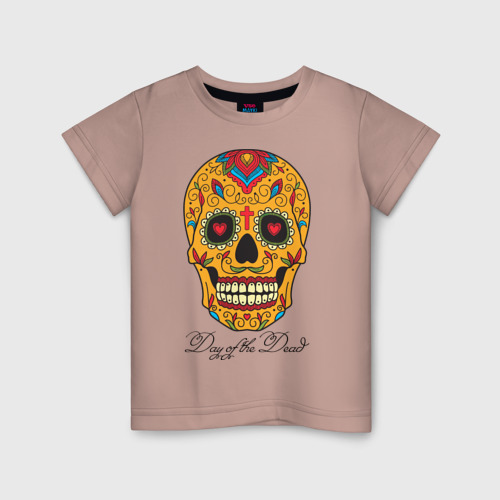 Детская футболка хлопок с принтом Мексиканский череп, вид спереди #2
