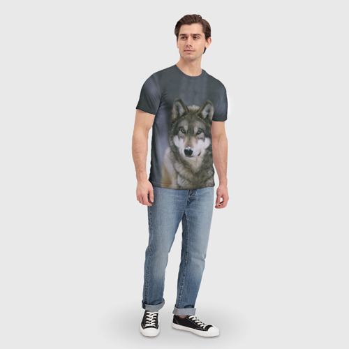 Мужская 3D футболка с принтом Волк, вид сбоку #3