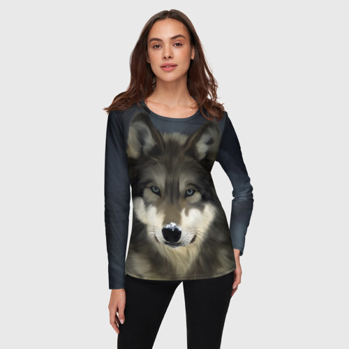Женский лонгслив 3D с принтом Картина волк, фото на моделе #1