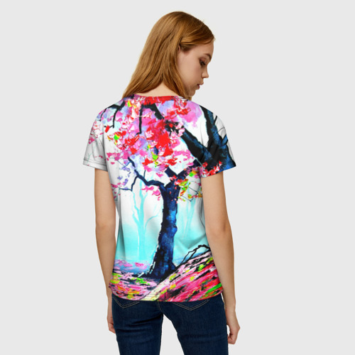 Женская футболка 3D с принтом Сакура, вид сзади #2