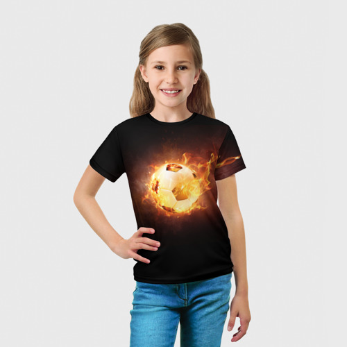 Детская футболка 3D с принтом Огненный мяч, вид сбоку #3